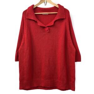 VTG Kathy White XL Shirt Red Slouchy Cable Knit Short Sleeve‎ Collared Buttoned